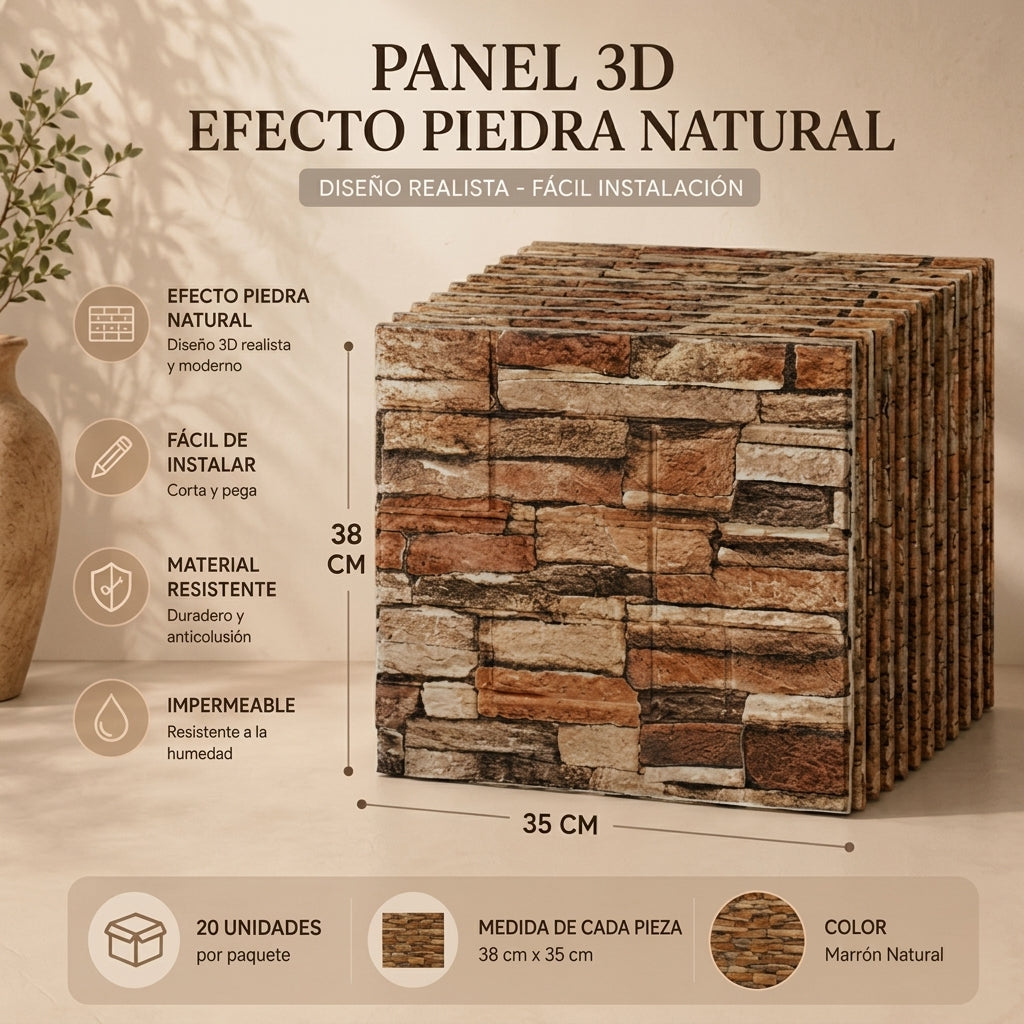 Ladri Wall Pro™ – Paneles 3D Adhesivos (20 Unidades) 35x38 cm c/u
