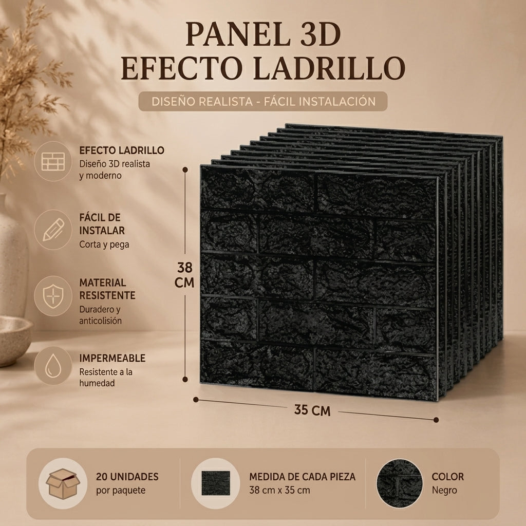 Ladri Wall Pro™ – Paneles 3D Adhesivos (20 Unidades) 35x38 cm c/u